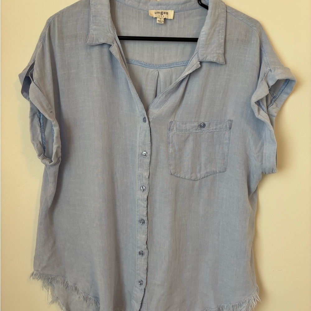 Umgee Blue Short Sleeve Button Down Shirt